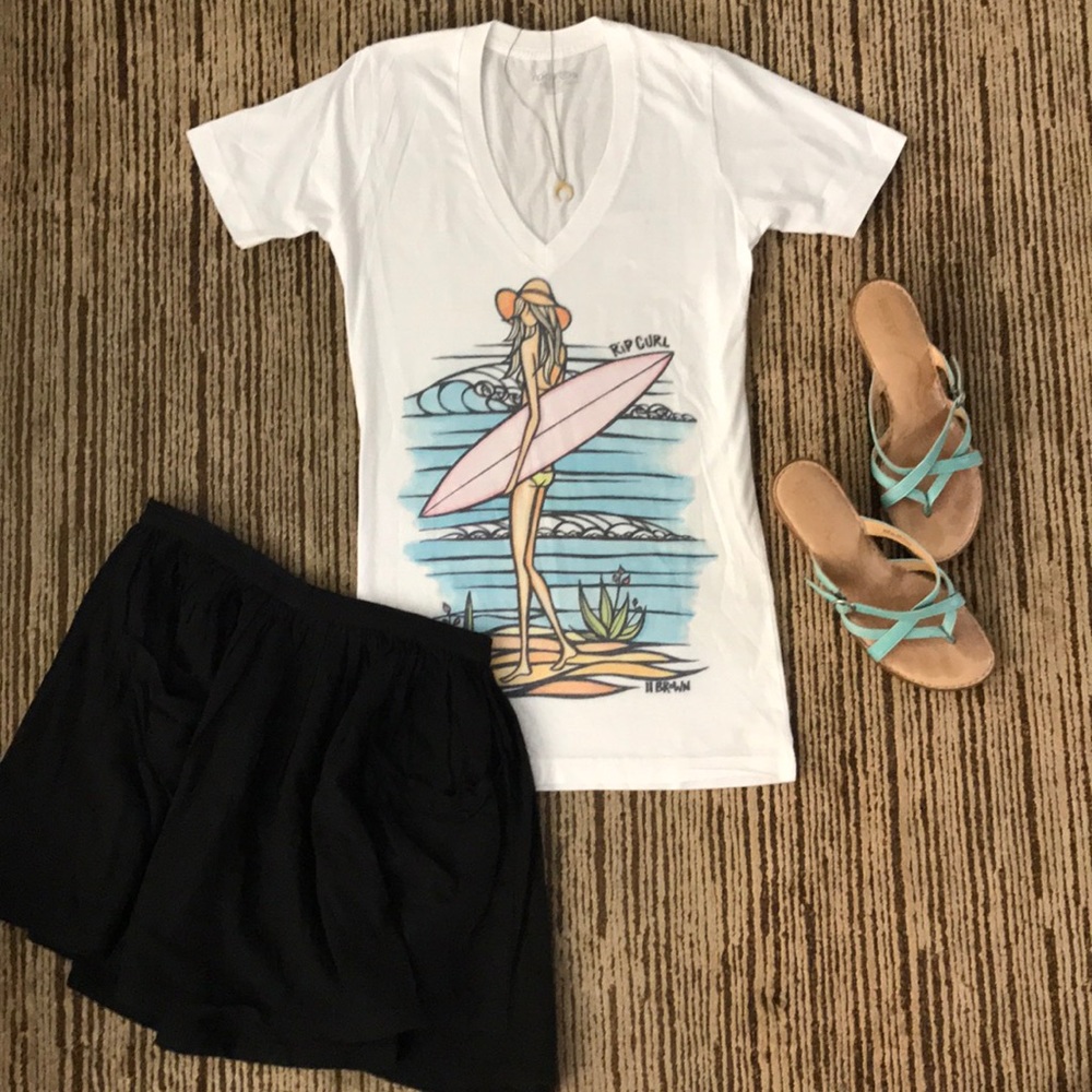 Early "Heather Brown" Surf Art Rip Curl Tee, BNWT!